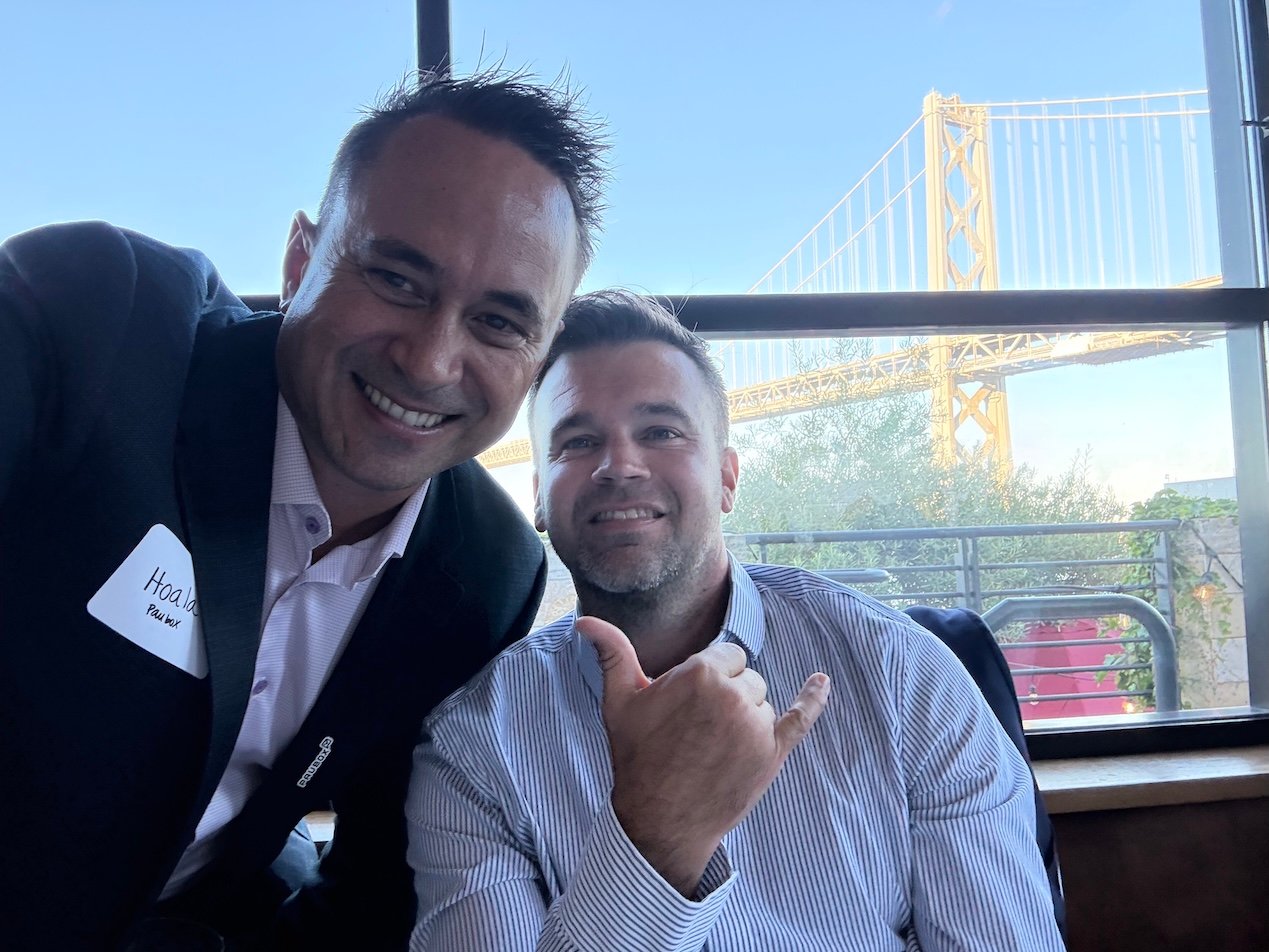 Jordan Holmes (VP of Sales, Paubox) flew from Nashville to be with us. Also, his first time in San Francisco. And another thing, what a room with a view. | Paubox Industry Dinner in San Francisco