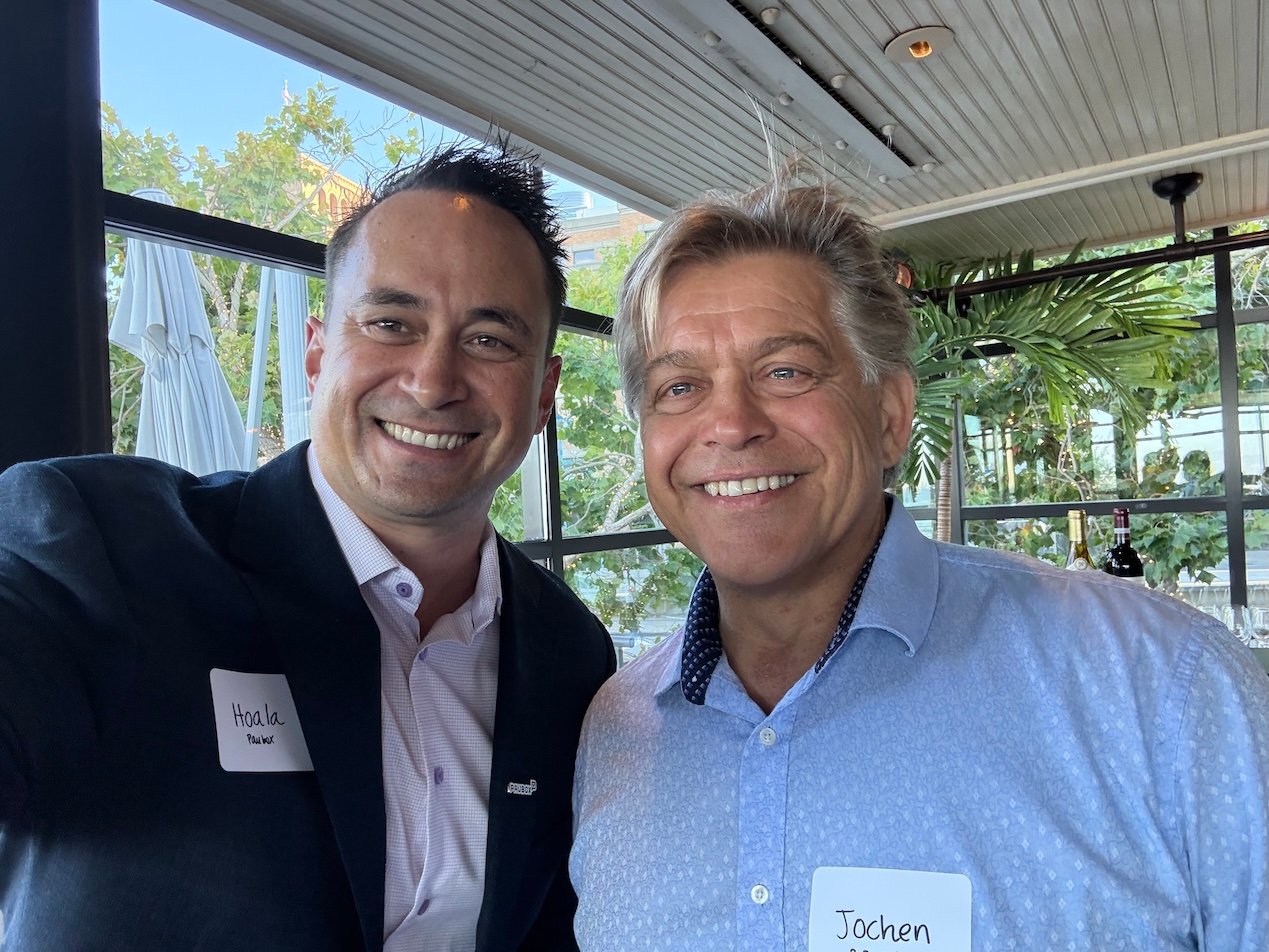 Hoala Greevy sat next to Jochen Kumm (Founder and CEO, Pr3vent) when the food arrived. | Paubox Industry Dinner in San Francisco