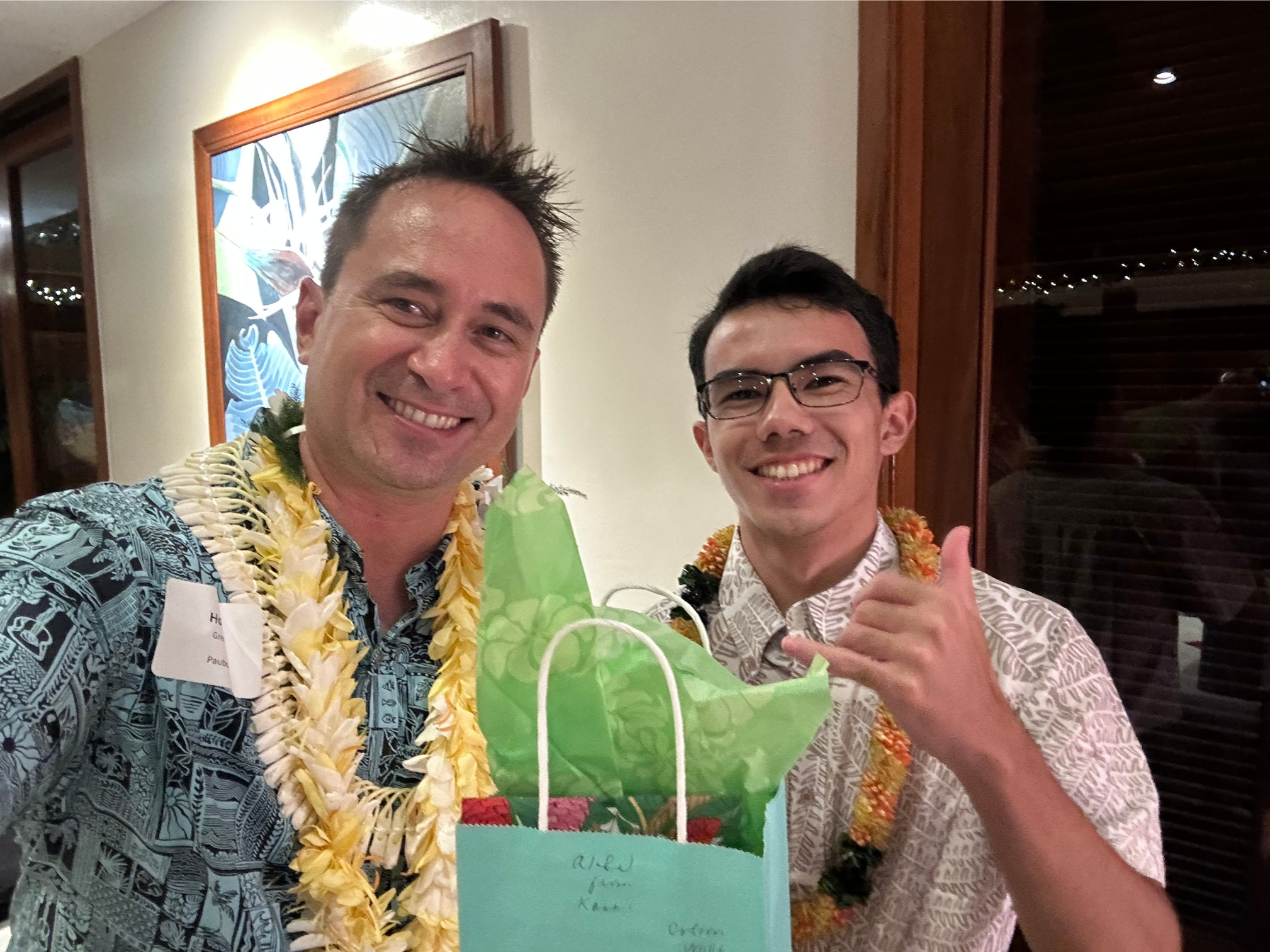 Selfie with Paubox Kahikina Scholarship recipient Colton Mills and his makana | Paubox Kahikina Scholarship submits application for non-profit status