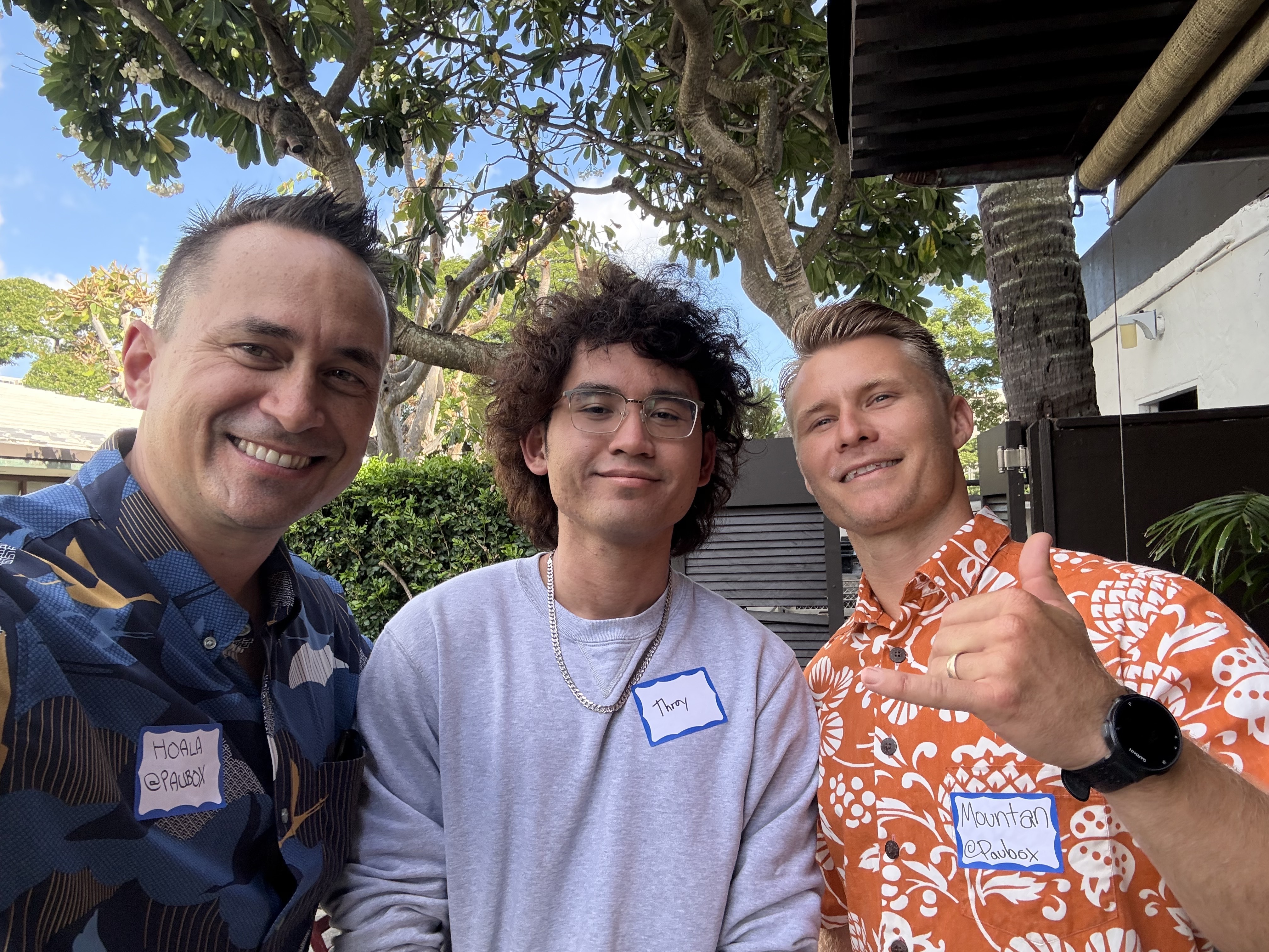 Hoala Greevy with Thory Nicdao (Mental Health Kokua) and Mountan Mitchell (Paubox) | Paubox Social Mixer in Honolulu