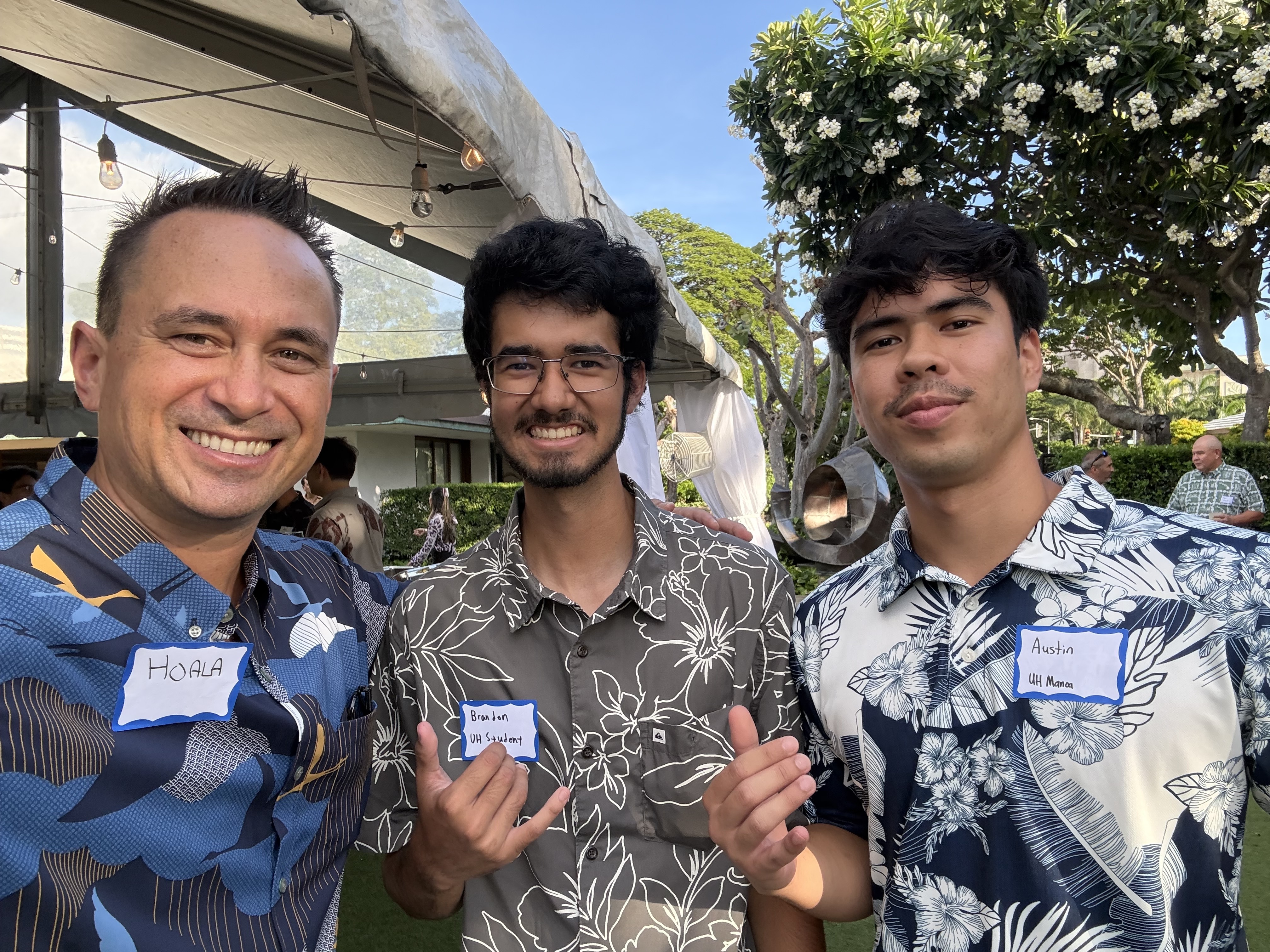 Hoala Greevy with two Paubox Kahikina Scholarship recipients, Brandon Diggs (ICS, UH Manoa) and Austin Cataluna (Mechanical Engineering, UH Manoa)