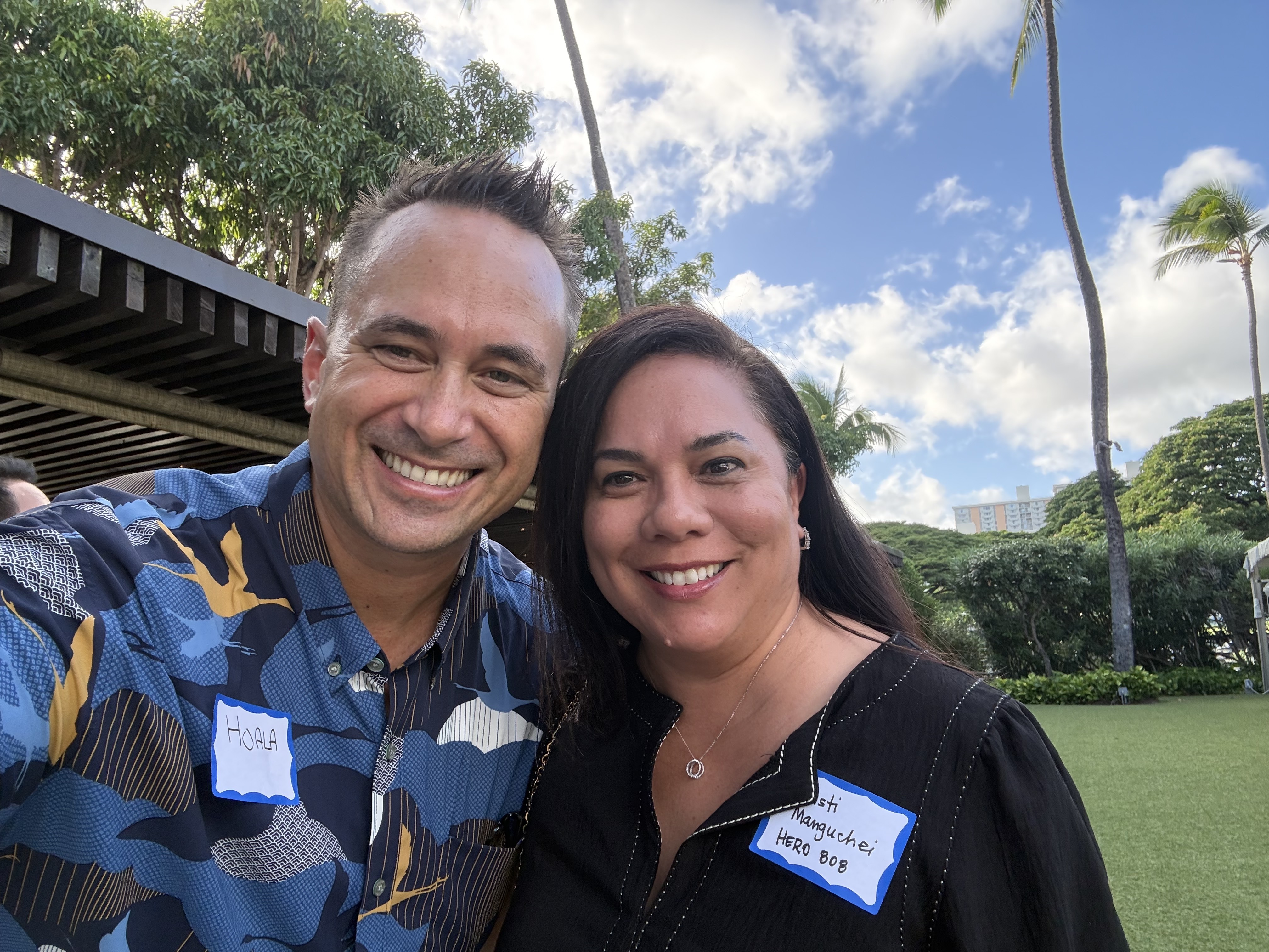 Hoala Greevy with Kristi Manguchei and her year-old new business, HERO 808 | Paubox Social Mixer in Honolulu
