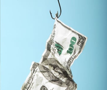 money bill on fish hook