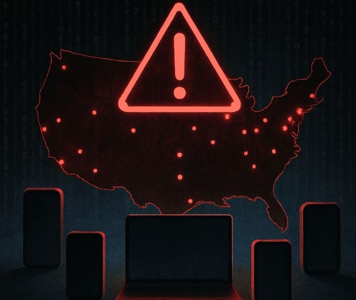 caution symbol over US map