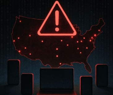 caution symbol over US map