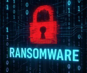 red digital lock with ransomware text