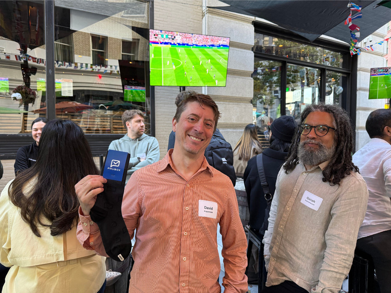 Paubox customer David Kopperdahl (Director of R&D, O.N. Diagnostics) rocking the Pausox with Girish giving me the, "he's taking another picture?" vibes haha