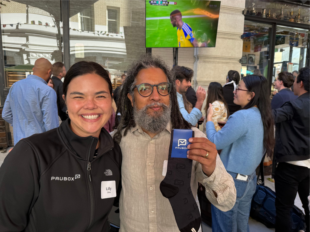 Lilly Ohno with longtime Paubox customer, Girish Subramanyan (Owner, San Francisco Psychiatrists) | Paubox Social Mixer in SF (+ World Cup Watch Party 🌎⚽)