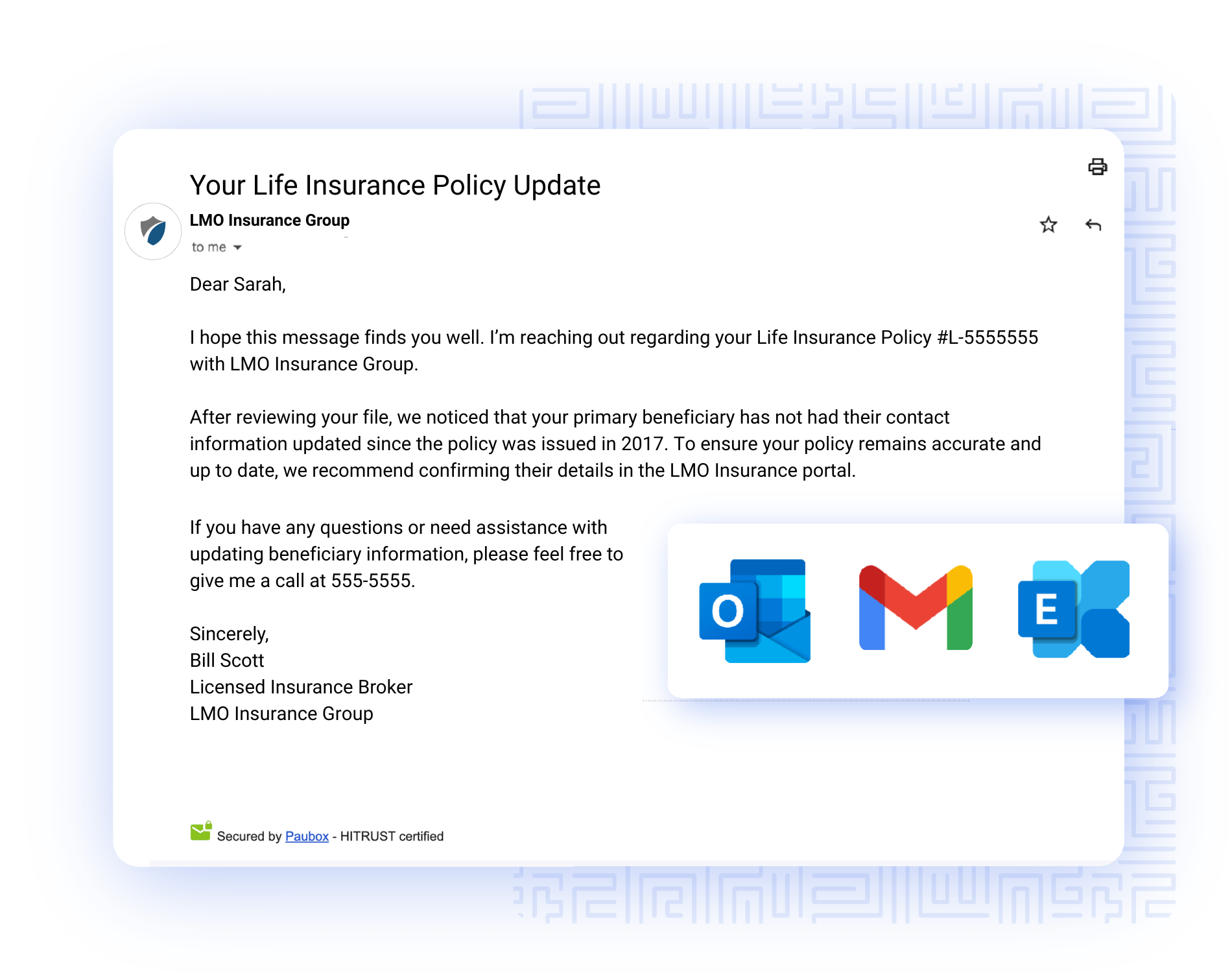 Sample HIPAA compliant email - insurance 2