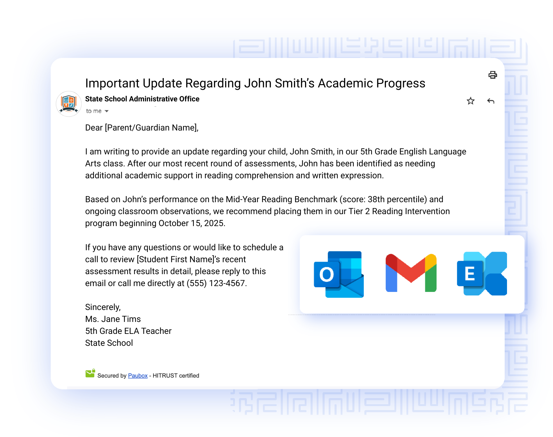 Sample HIPAA compliant email- education 1
