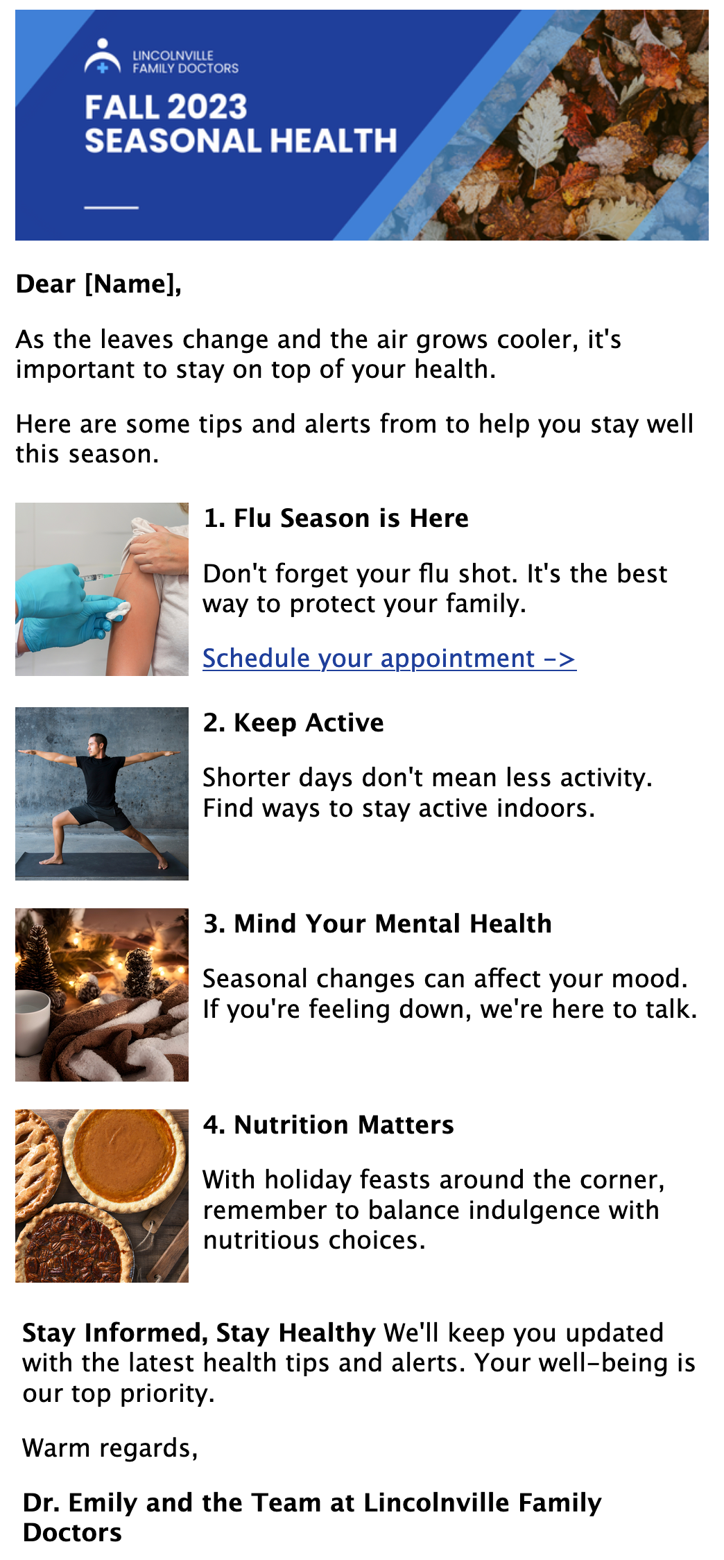Seasonal health alert email example