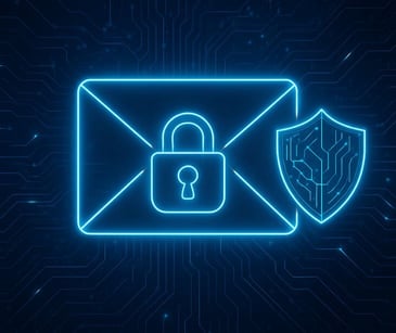 blue email icon with security lock and shield