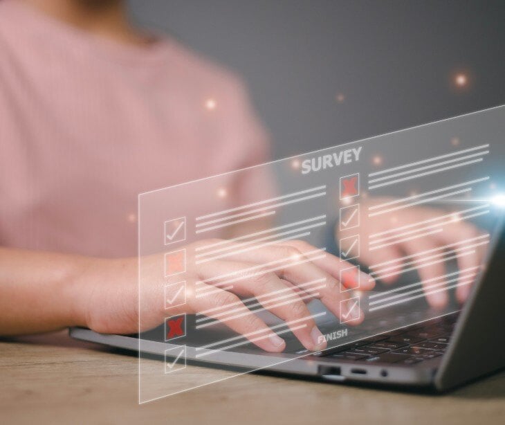 floating survey over computer