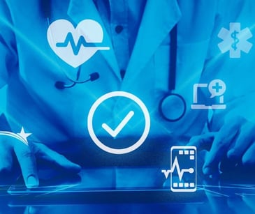 healthcare working with digital icons