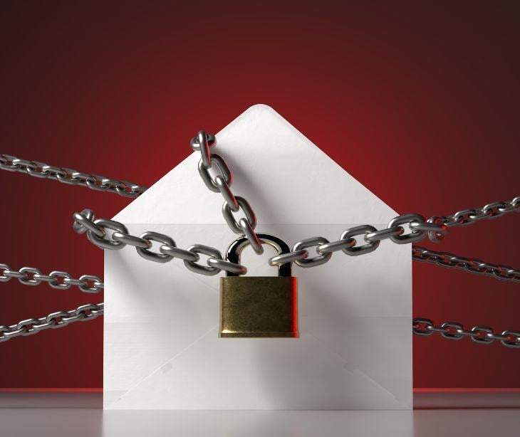 envelope with lock and chain in red