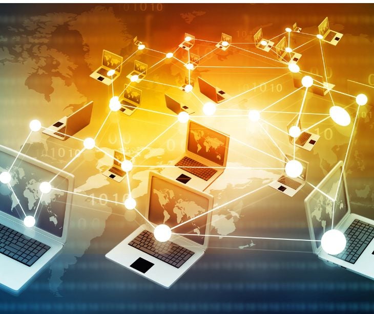 digital concept of laptop computers connecting