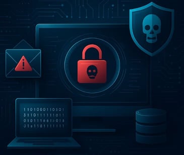 floating digital ransomware icons