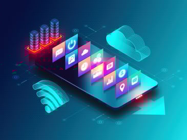 digital phone with floating app icons