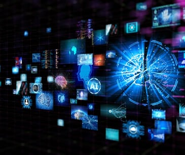 floating digital AI icons