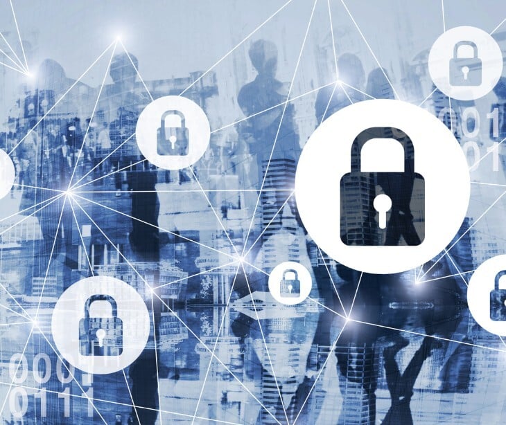 Image of locks over people walking. 