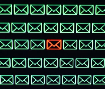 rows of email icons one red