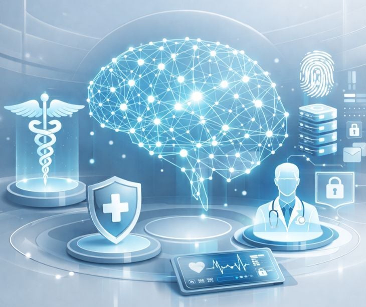 digital brain with healthcare icons
