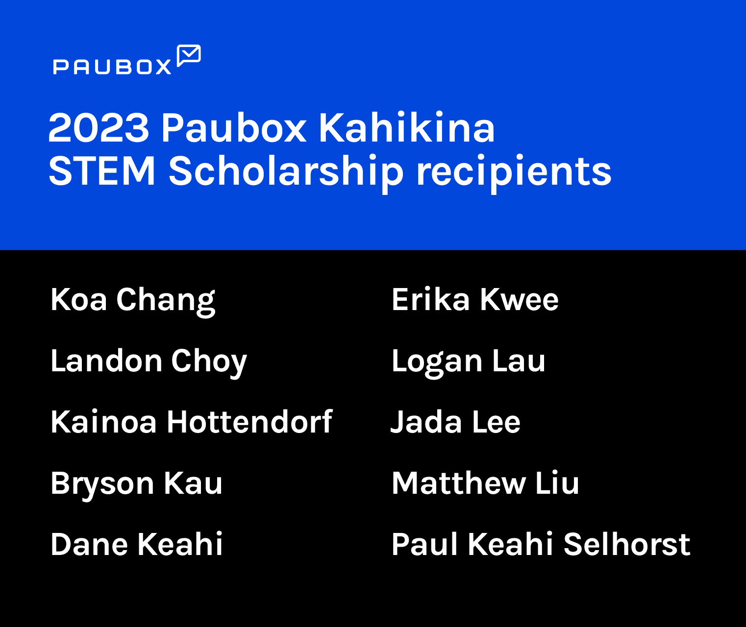 The 2023 Paubox Kahikina Scholarship recipients are...