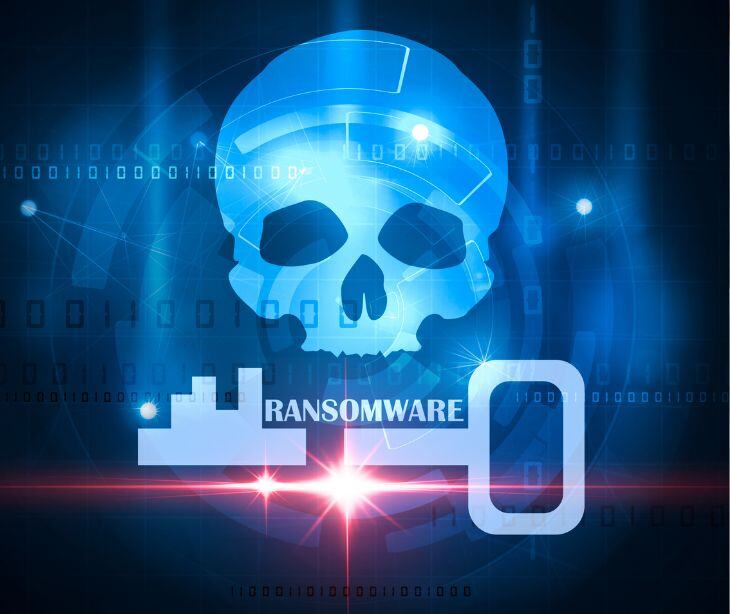 digital skull with text ransomware