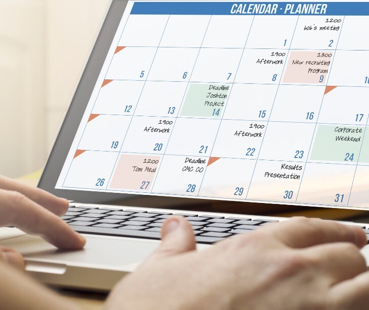 Image of someone with their calendar open on their computer. 