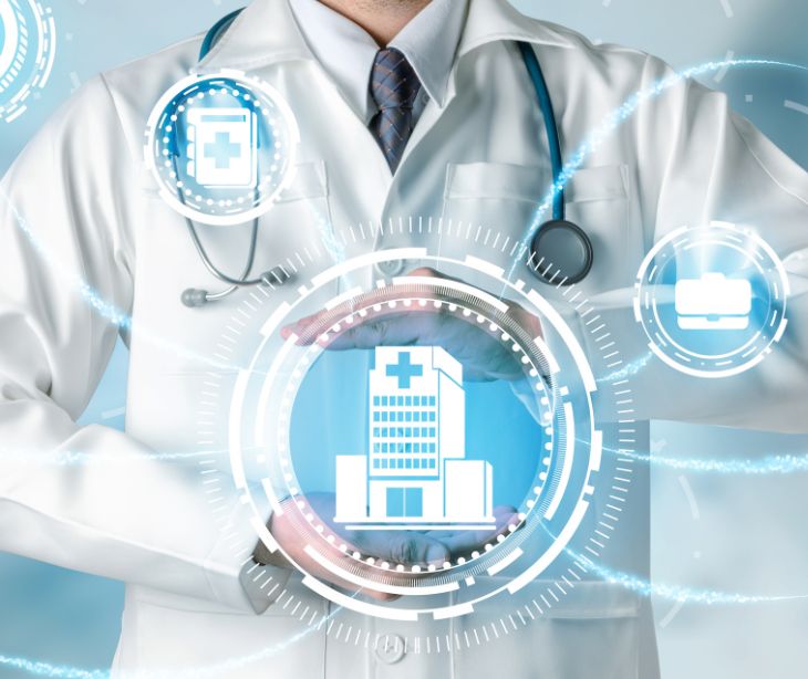 healthcare provider holding digital icons