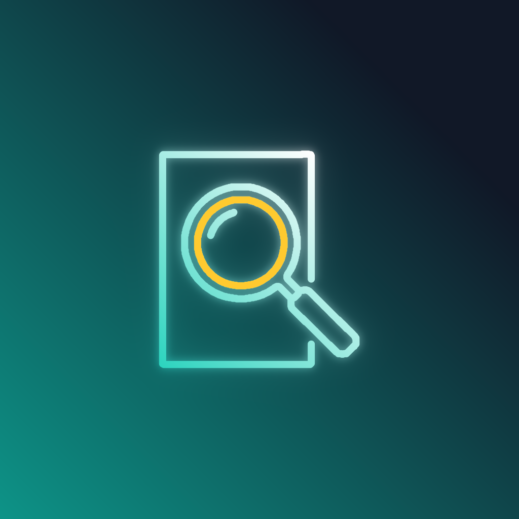 Magnifying glass over a single sheet of paper