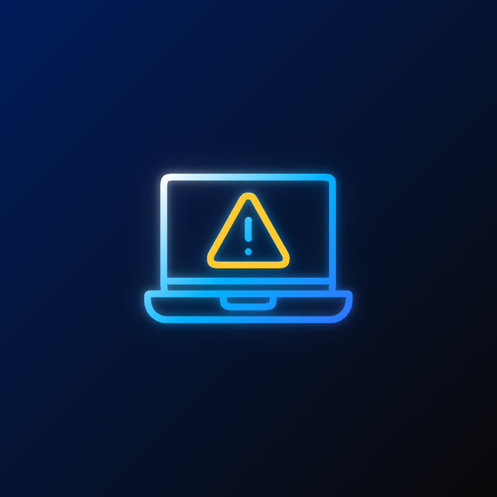 Laptop with a warning triangle on its screen