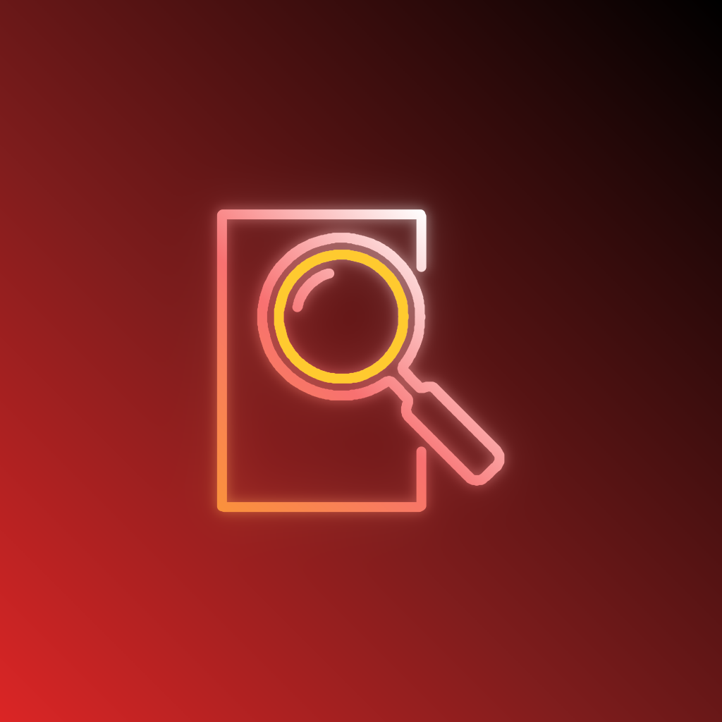 Magnifying glass held over a single sheet of paper