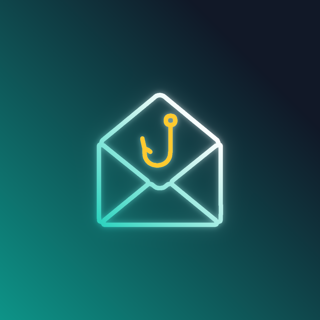 Open email envelope with a yellow fishing hook inside