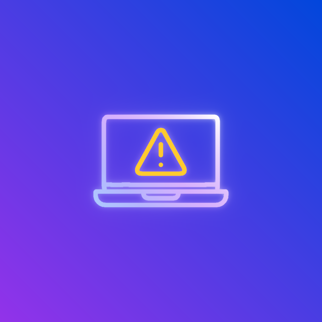 Laptop with a large warning triangle on its screen