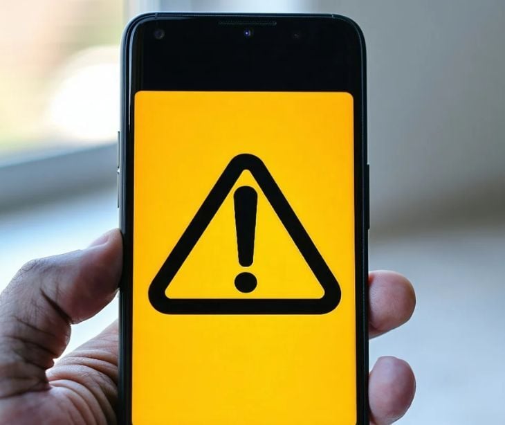 caution symbol on phone