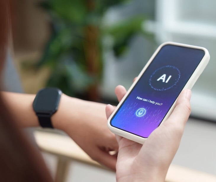 Image of a phone with an AI tool open. 