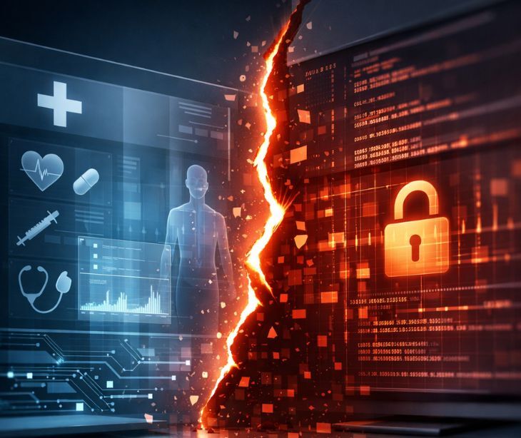 red security lock and digital healthcare icons