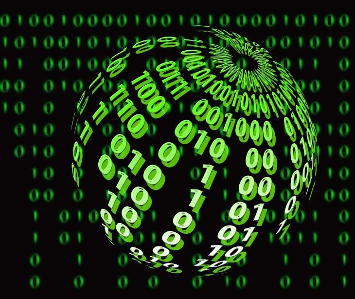 Image of code on a neon ball. 