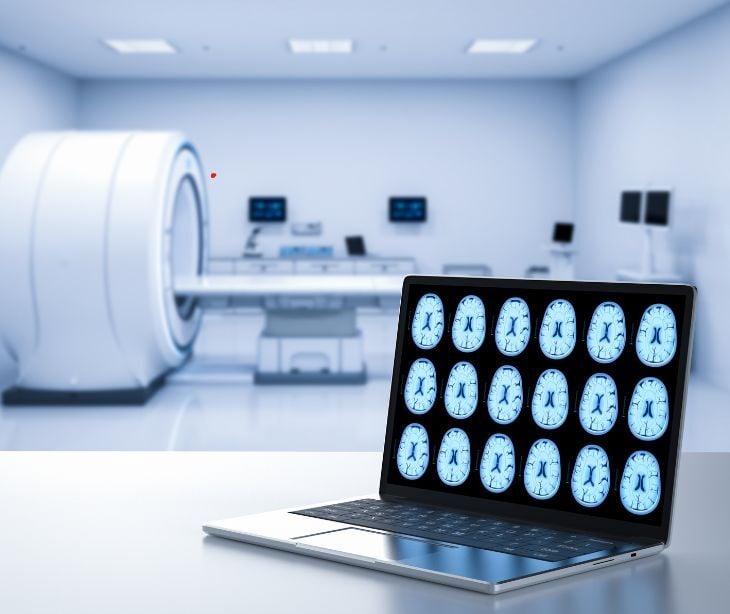 laptop with brain imaging
