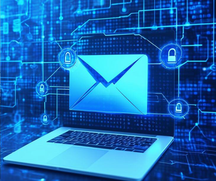 blue email icon over computer