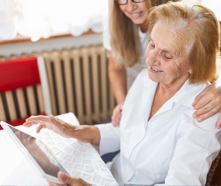 elderly patient with tablet