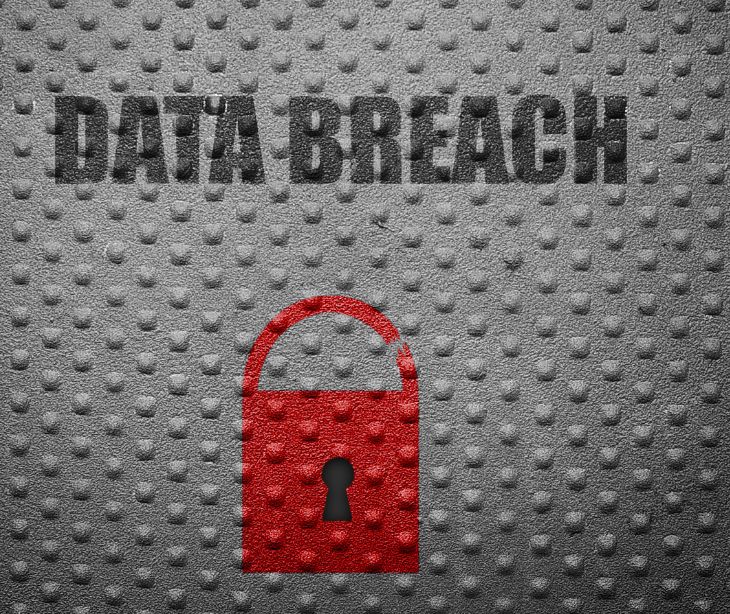 data breach text with security lock