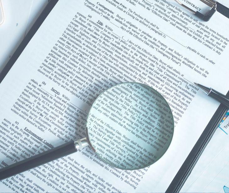 paperwork with a magnifying glass