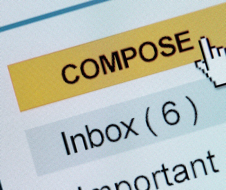Image of a computer screen with an inbox open, the "compose" option highlighted. 