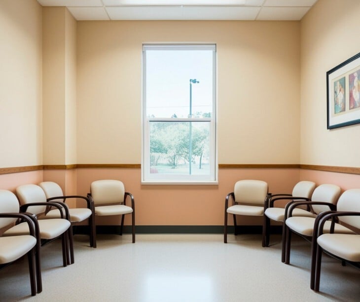 Image of a waiting room with empty chairs. 