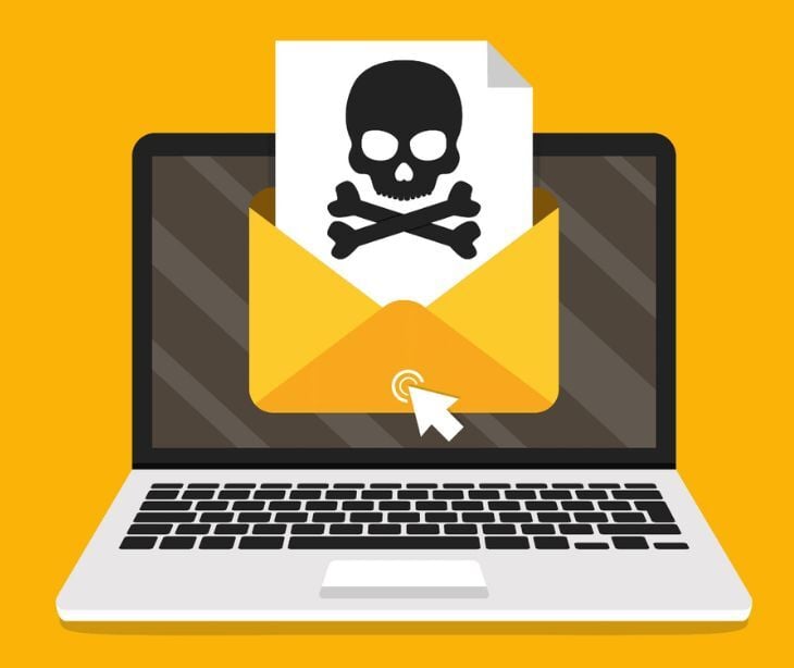 skull email icon over computer and email icon