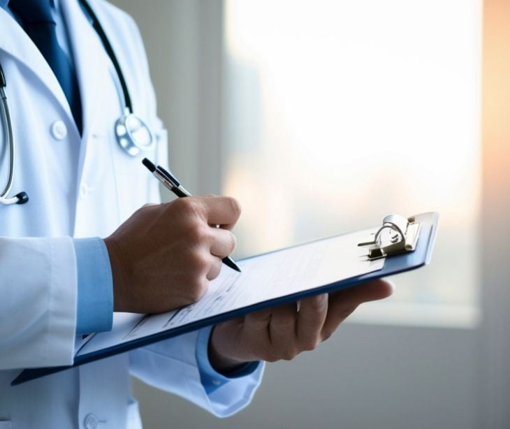 Image of a doctor writing a note. 