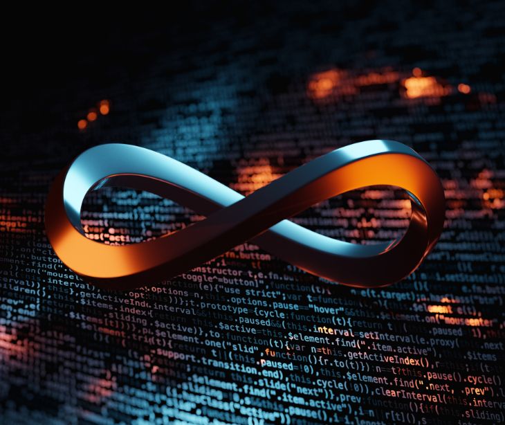 digital concept of computer code featuring infinity symbol
