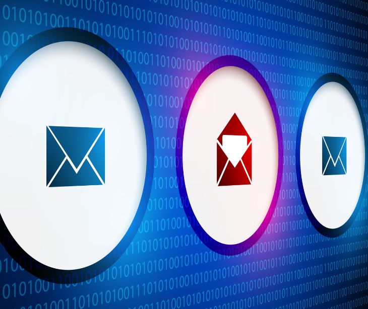 row of email symbols, one red